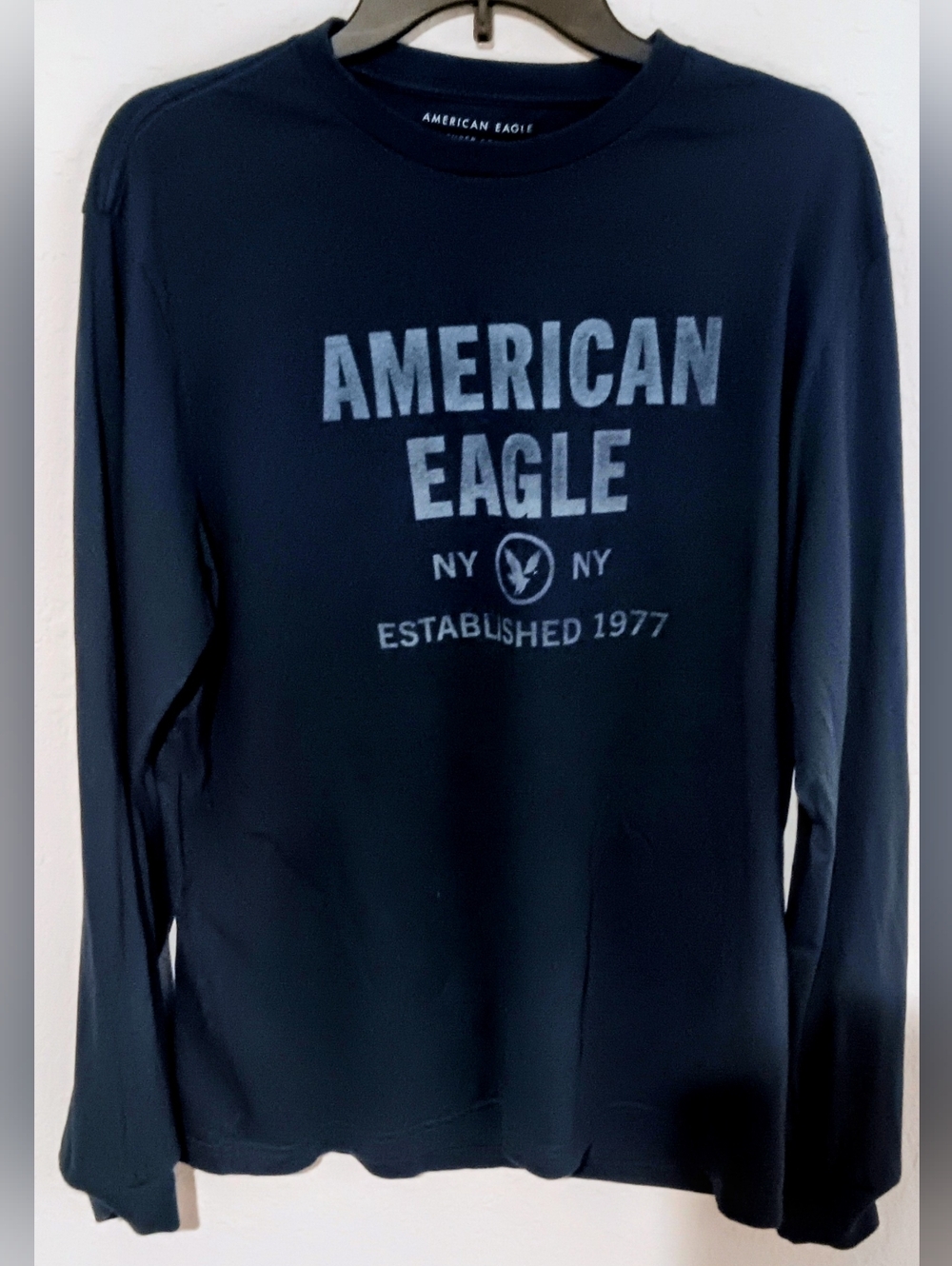 Long Sleeve  T-Shirt. American Eagle Logo. Super Soft Cotton Large Navy Blue